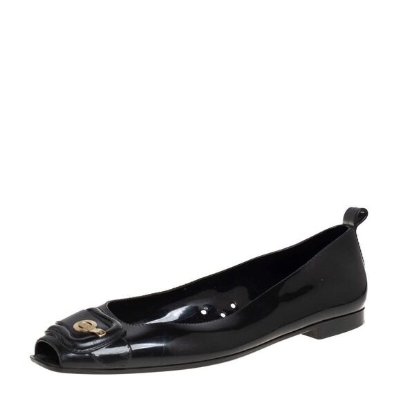 Fendi Black Jelly/Black Embellished PeepToe Ballet Flats Size 38/7-7.5.  B73 - Picture 1 of 11